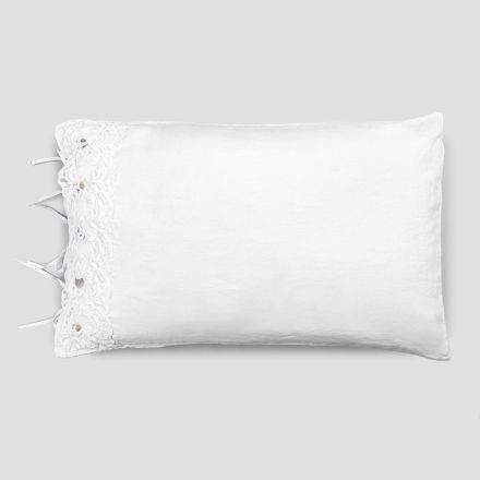 Lněný povlak na polštář s bílou krajkou pro luxusní designovou postel Made in Italy - Kiss Viadurini