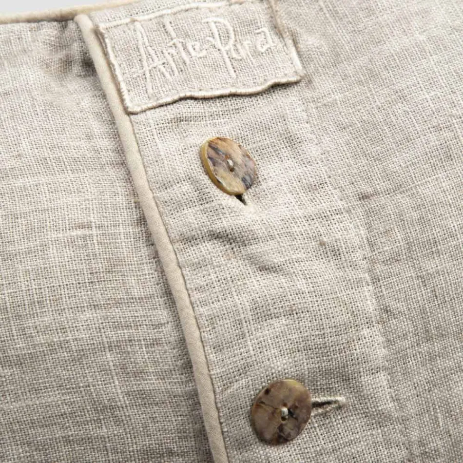 Povlak na polštář z těžkého lnu s knoflíkem a lemováním Agoya - Středomoří Viadurini