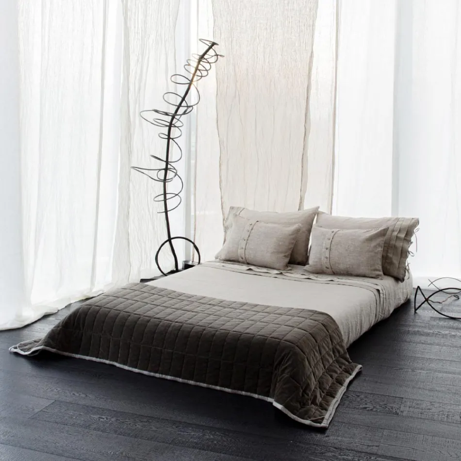 Povlak na polštář z těžkého lnu s knoflíkem a lemováním Agoya - Středomoří Viadurini