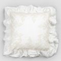 Čtvercový povlak na polštář v bílém plátně s dekorativní krajkou na okrajích a flounces - Priscilla