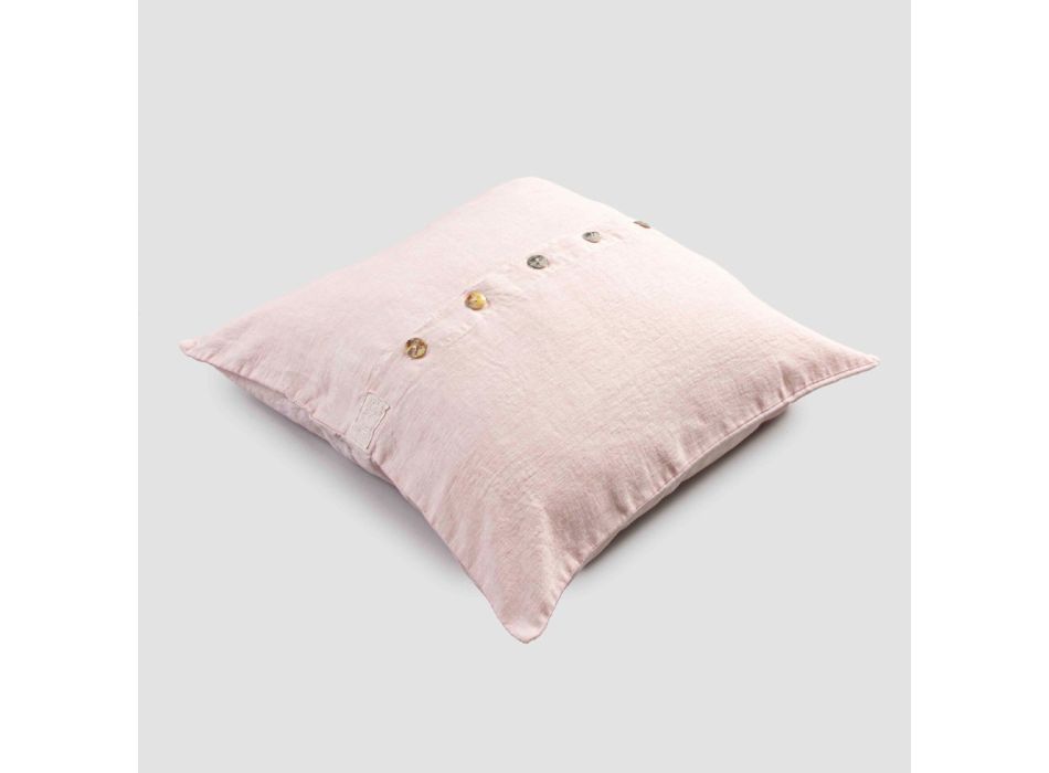 Čtvercový povlak na polštář z barevného prádla s perleťovými knoflíky Agoya - Středomoří Viadurini