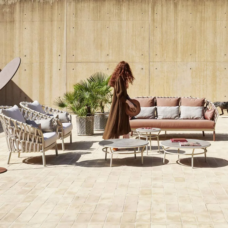 Květináč s hliníkovou strukturou a béžovým výpletem - Emma od Varaschin Viadurini