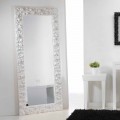 Velký bílý zrcadlo podlaha / stěna s dřevěným rámem Flower