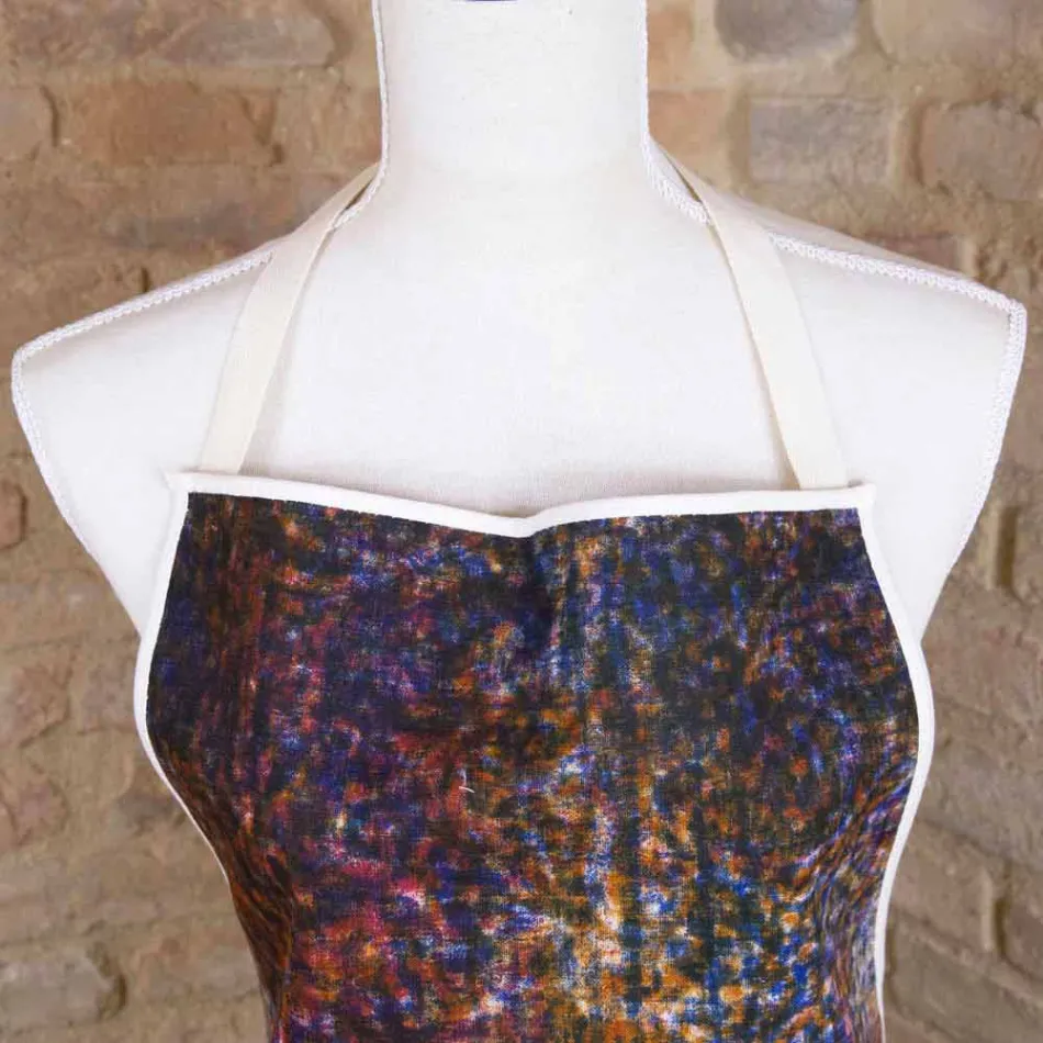 Italská ručně vyráběná zástěra v bavlně s ruční uměleckou grafikou - značky Viadurini