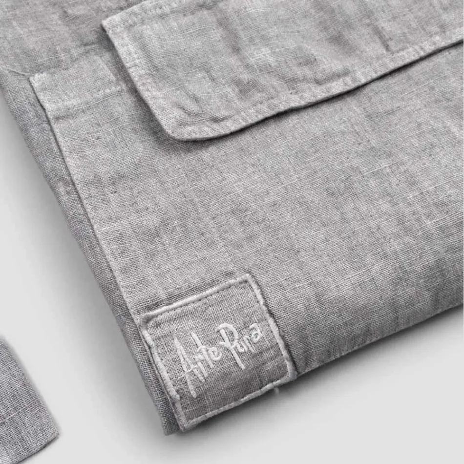 Antracitově šedá lněná kuchyňská zástěra Nízký model s kapsou - Flick Viadurini