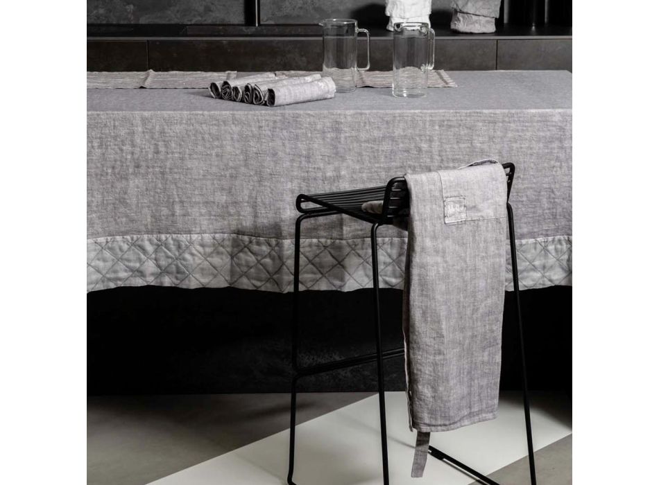 Antracitově šedá lněná kuchyňská zástěra Nízký model s kapsou - Flick Viadurini