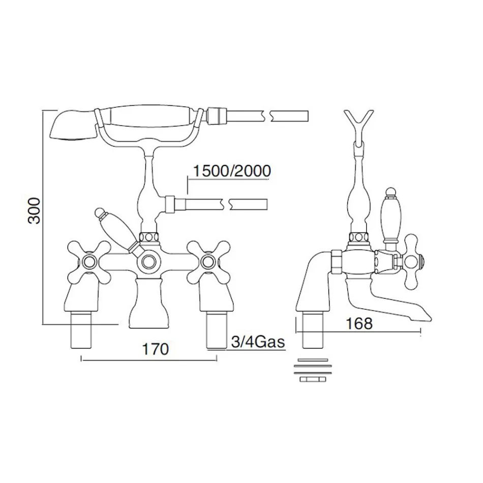 Klasická skupina okrajů vany s mosaznou ruční sprchou Made in Italy - Ercolina Viadurini