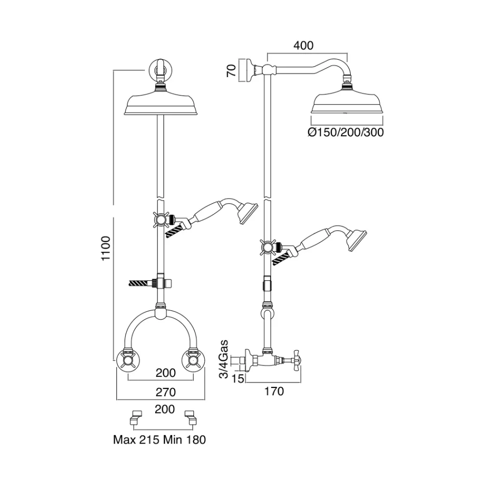 Sprchová skupina s vintage mosaznou sprchovou tyčí vyrobenou v Itálii - Katerina Viadurini