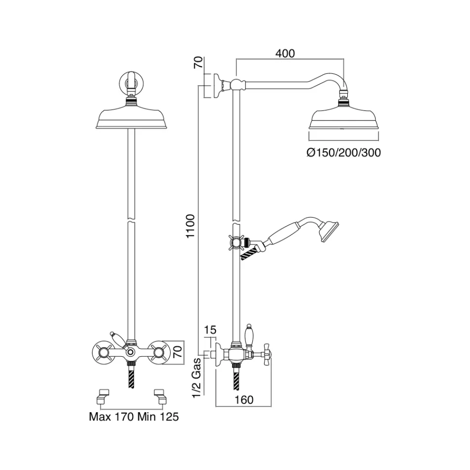 Sprchová skupina VIntage Brass se sprchovým jezdcem, vyrobeno v Itálii - Katerina Viadurini