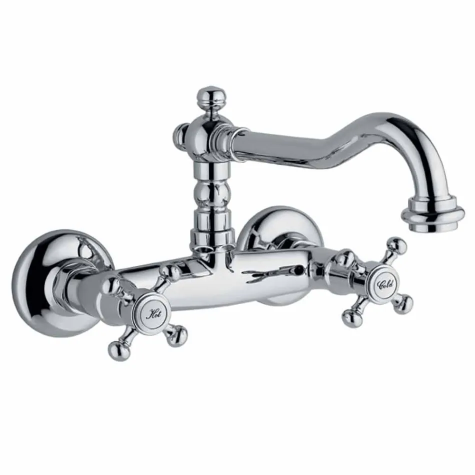 Klasická stylová skupina pro nástěnné kuchyňské umyvadlo z mosazi vyrobené v Itálii - limuzína Viadurini