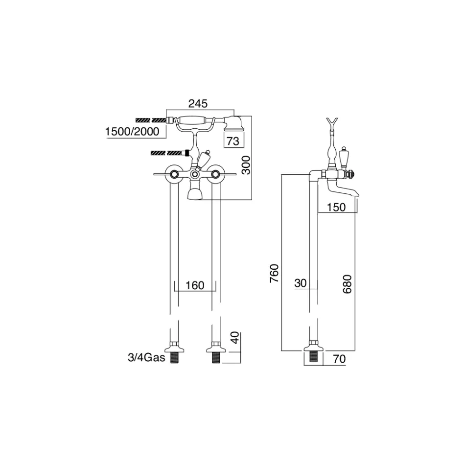 Podlahová vanová jednotka s ruční sprchou a flexibilní hadicí Made in Italy - Milano Viadurini