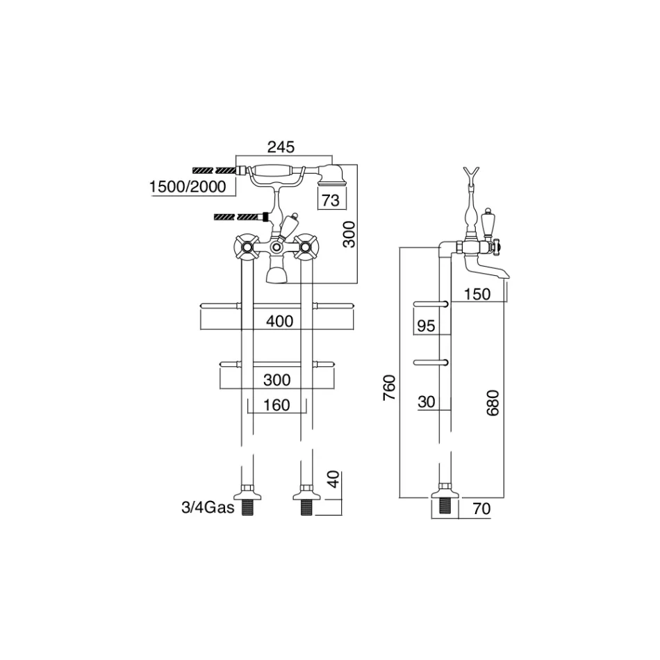 Podlahová vana s držákem ručníků a ruční sprchou Made in Italy - Turín Viadurini