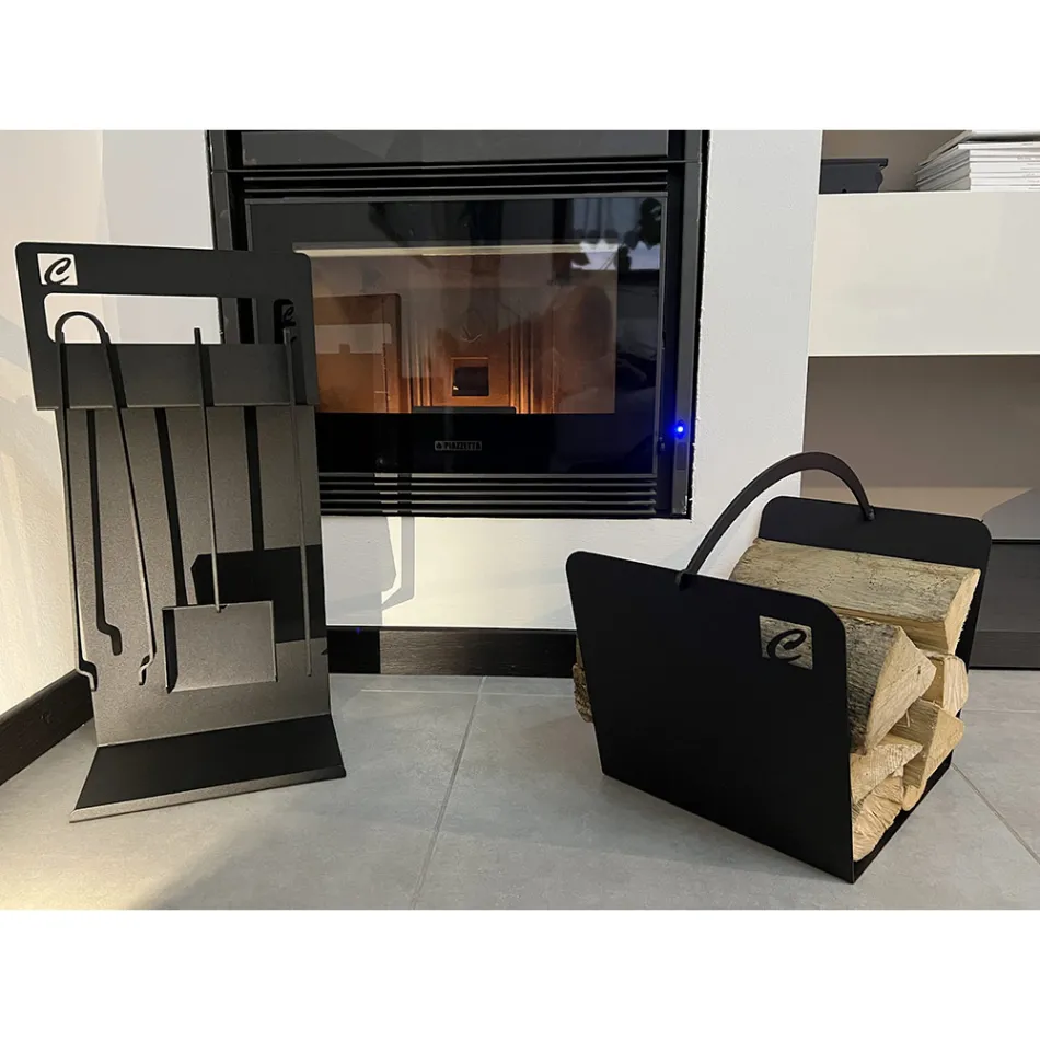 Sada návrhových nástrojů pro krb v černé oceli vyrobené v Itálii - Ostro Viadurini