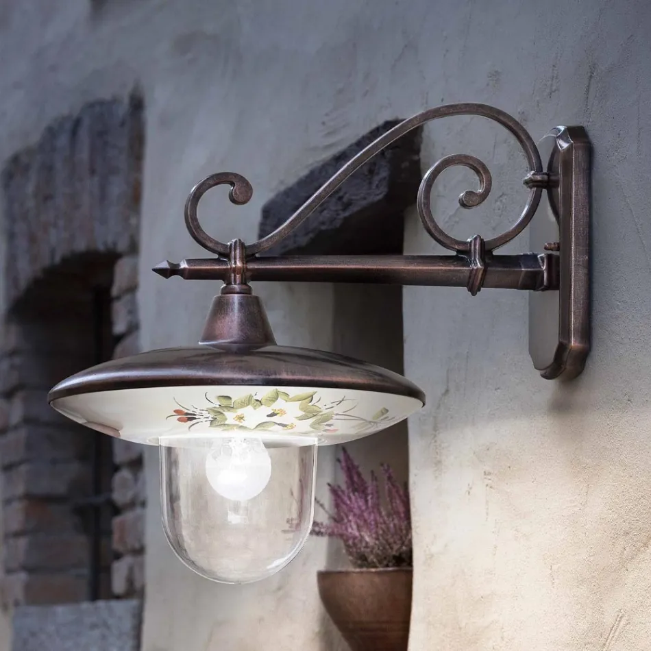 Zahradní nástěnná lampa v černém hliníku ručně malované květiny - latina Viadurini