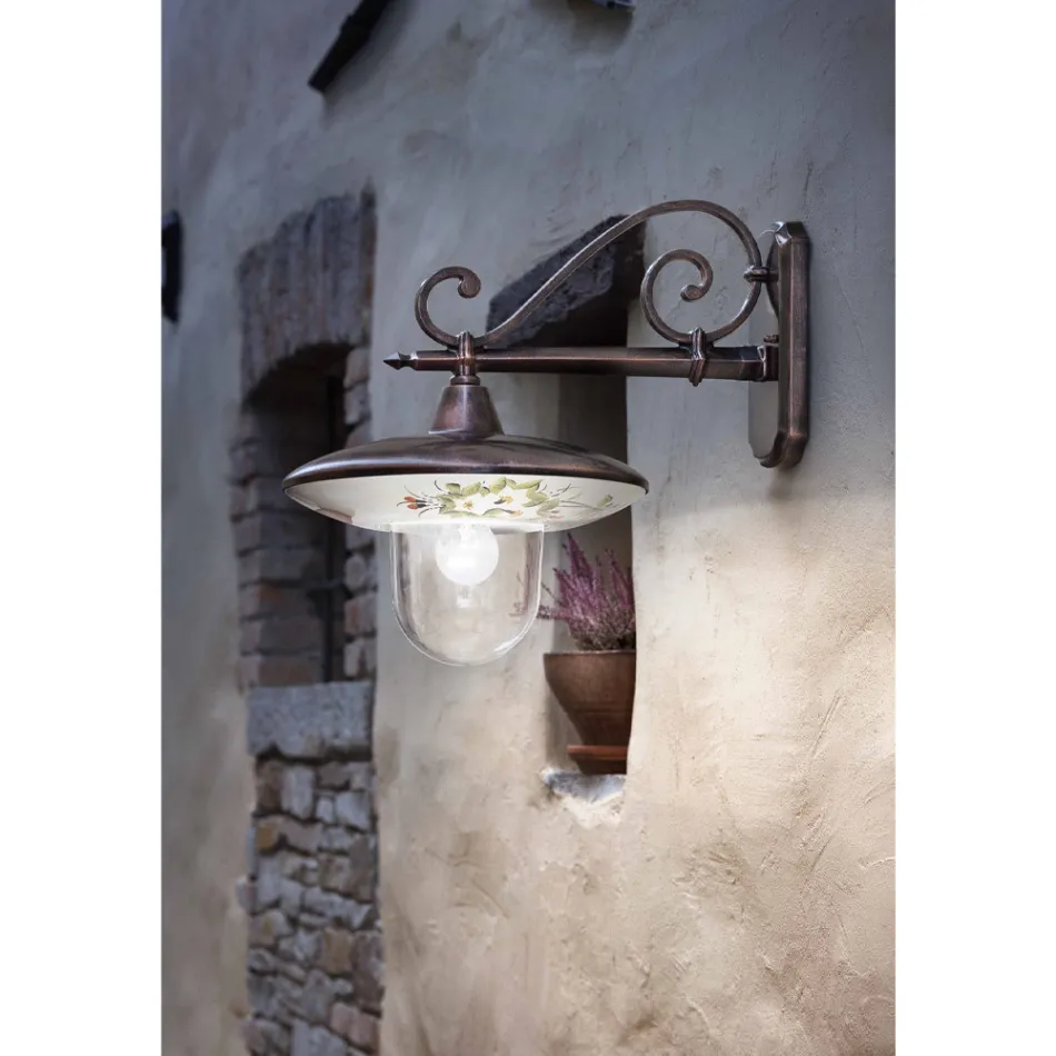 Zahradní nástěnná lampa v černém hliníku ručně malované květiny - latina Viadurini