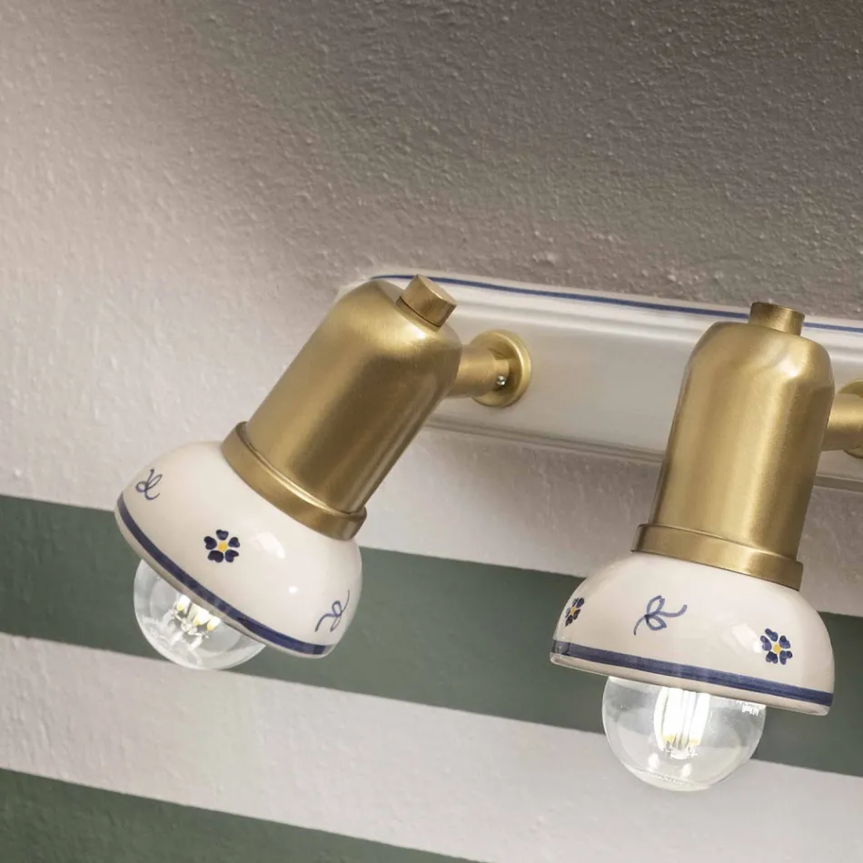 Lineární nástěnná lampa 3 bodová světla z mosazi a ručně vyráběné keramiky - Savona Viadurini