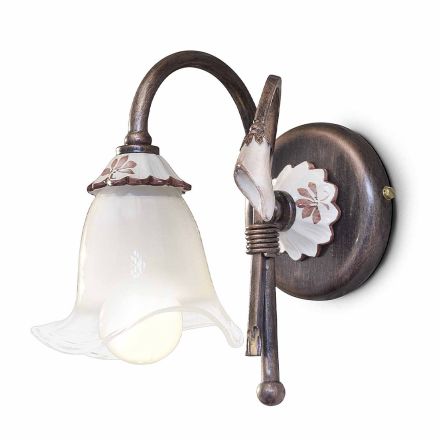 Nástěnná lampa Starožitný kov, keramika a sklo květinový design - Vicenza Viadurini