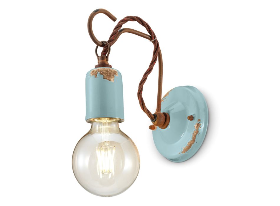 Průmyslová řemeslná nástěnná lampa ze železa a keramiky - Vintage Viadurini