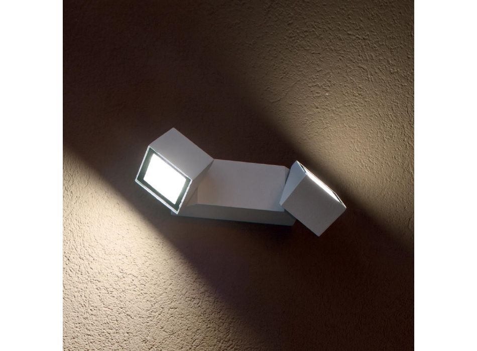 Venkovní nástěnná lampa 2 světla v bílém hliníku a skle - Malek Viadurini