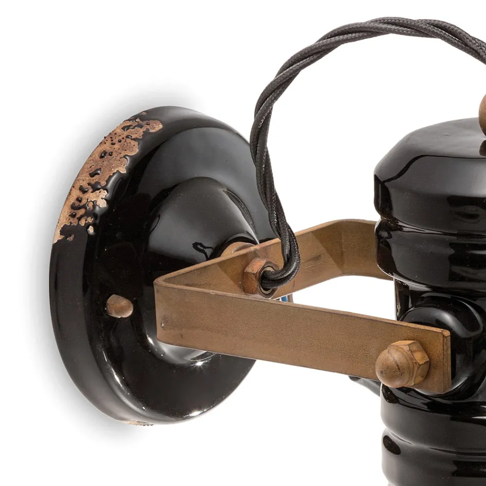 Nástěnná lampa ze železa a průmyslové ručně vyráběné keramiky - Urban Viadurini