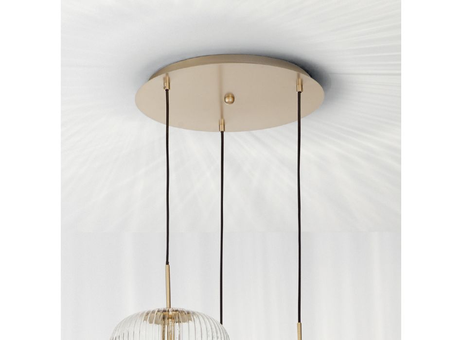 Závěsná lampa 3 světla z barevného foukaného skla a kovu - Trissa Viadurini