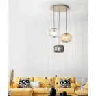 Závěsná lampa 3 světla z barevného foukaného skla a kovu - Trissa Viadurini