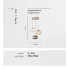 Závěsná lampa 3 světla z barevného foukaného skla a kovu - Trissa Viadurini