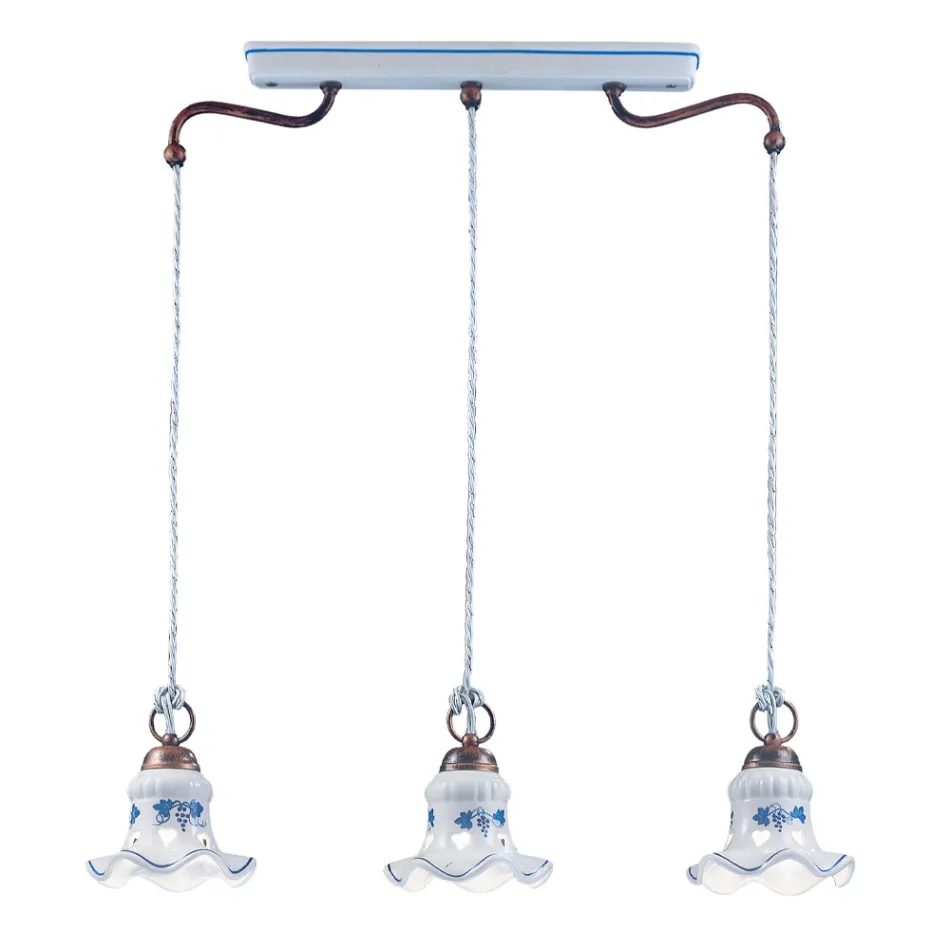 Závěsná lampa 3 světla Vintage ručně vyráběné železo a keramika - Chieti Viadurini