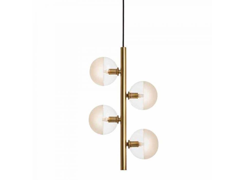 Závěsná lampa 4 světla v přírodní mosazi a skle - Molecola od Il Fanale Viadurini