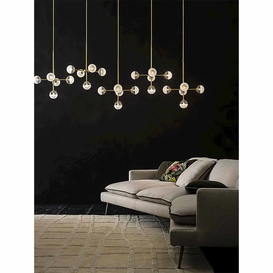 Závěsná lampa 5 světel v přírodní mosazi a skle - Molecola od Il Fanale Viadurini