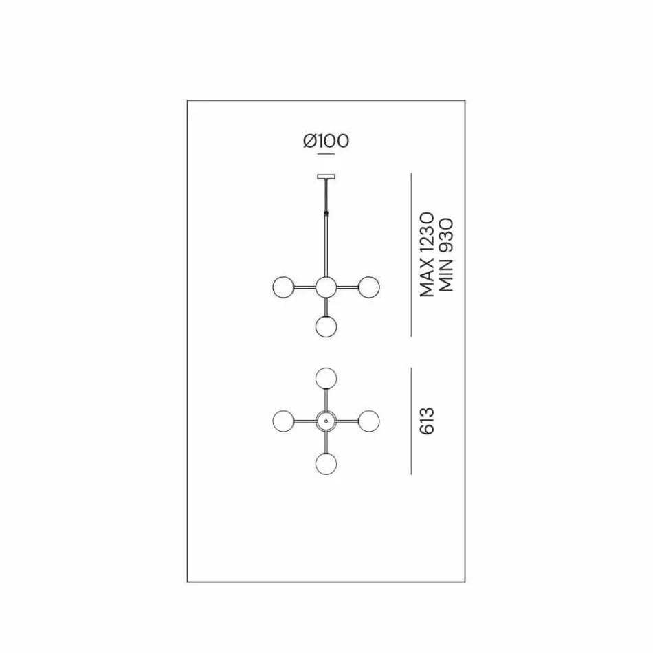 Závěsná lampa 5 světel v přírodní mosazi a skle - Molecola od Il Fanale Viadurini