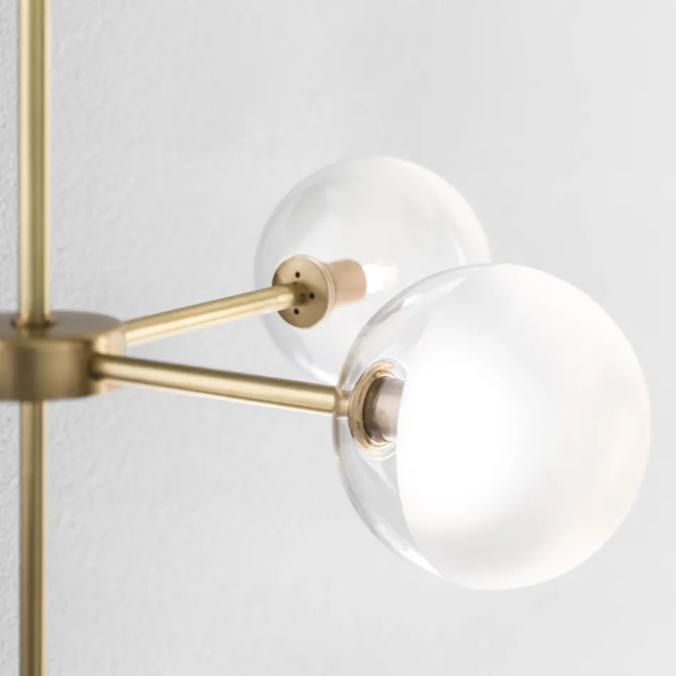 Závěsná lampa 5 světel z přírodní mosazi a skla - Molecola od Il Fanale Viadurini