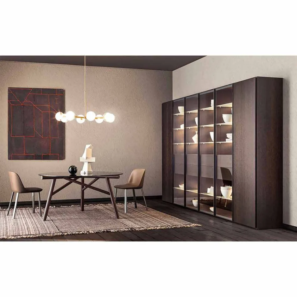 Závěsná lampa 8 světel v přírodní mosazi a skle - Molecola od Il Fanale Viadurini