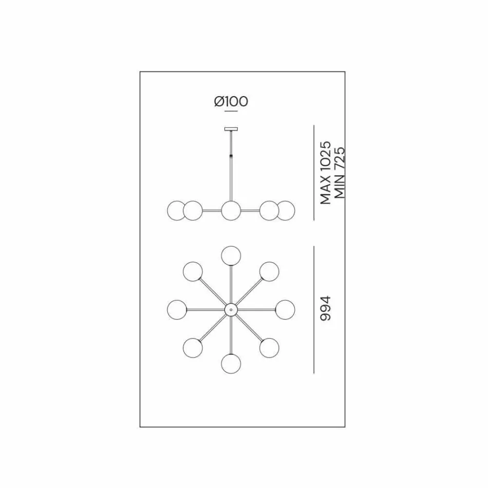 Závěsná lampa 8 světel v přírodní mosazi a skle - Molecola od Il Fanale Viadurini