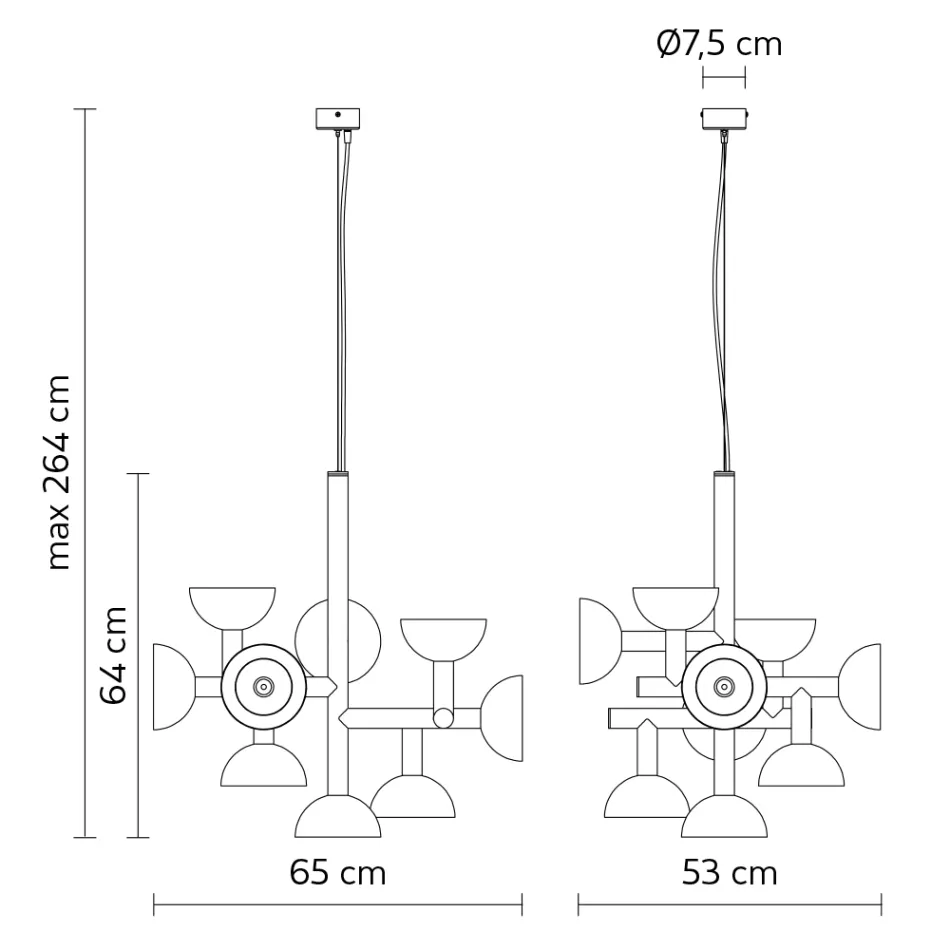 Závěsné svítidlo 9 světel Design v bílém nebo černém hliníku - Celio Viadurini