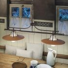 Závěsná lampa se 2 světly ze železa a ručně surové keramiky - Bologna Viadurini
