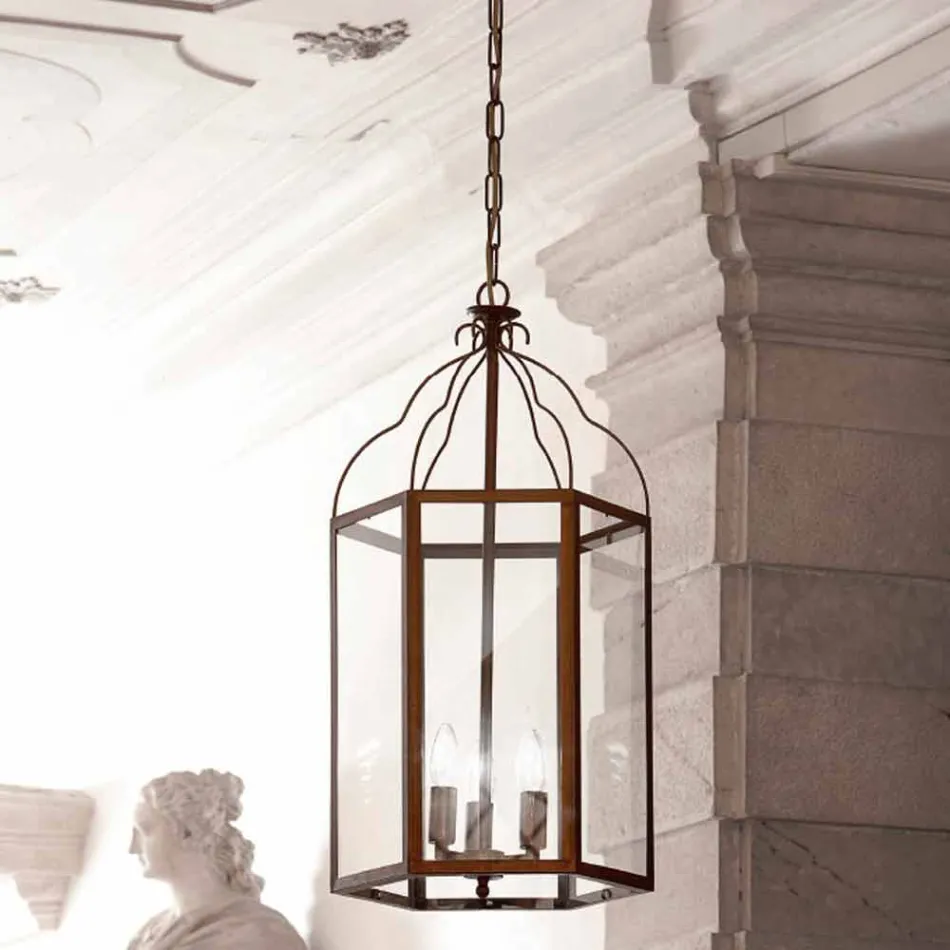 Závěsná lampa 3 světla mosaz a sklo Turandot Viadurini