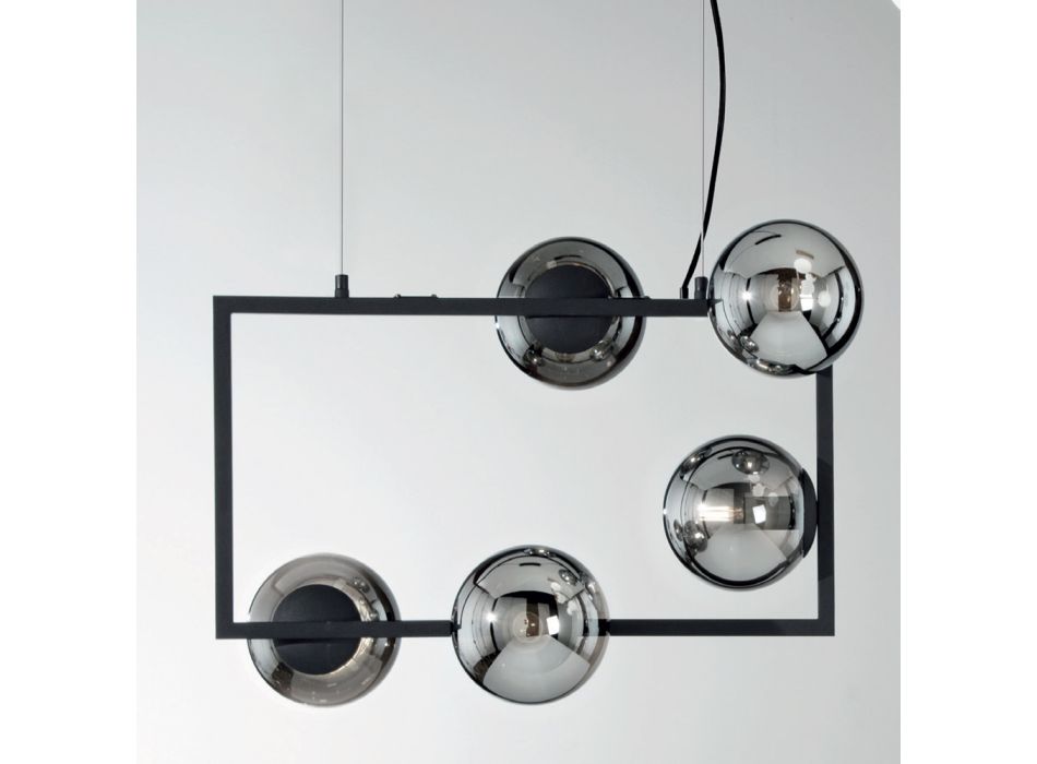 Závěsné svítidlo s 5 světly z kovu a moderního foukaného skla - Birga Viadurini