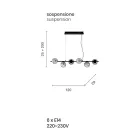 Závěsné svítidlo se 6 světly z kovu a moderního foukaného skla - Birga Viadurini