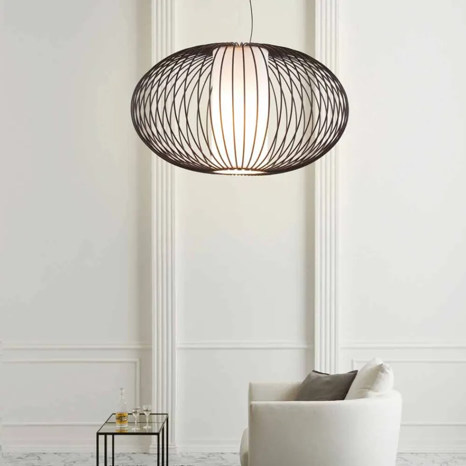 Závěsná lampa lakované oceli, Ø90xh.53xl.cavo100cm, Joy Viadurini