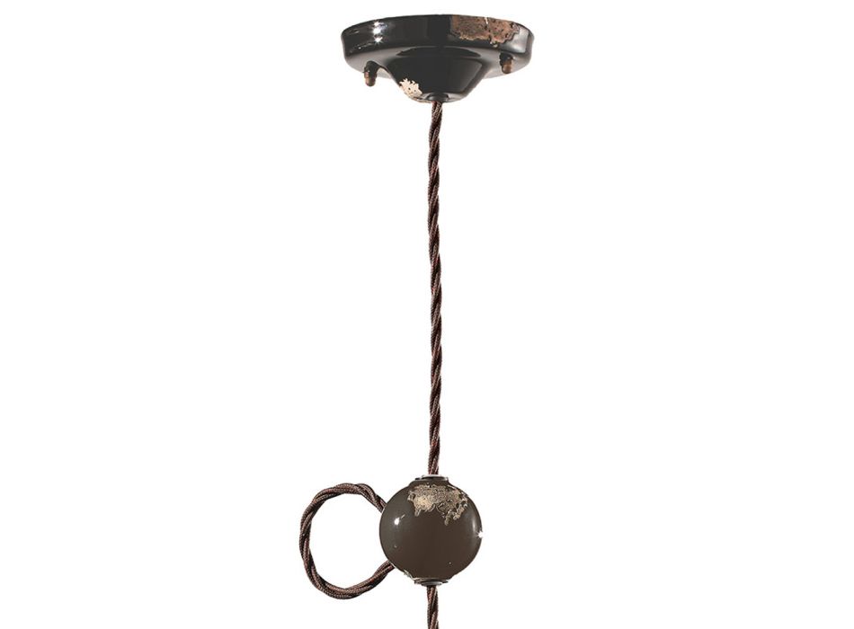 Průmyslová řemeslná závěsná lampa ze železa a keramiky - Vintage Viadurini