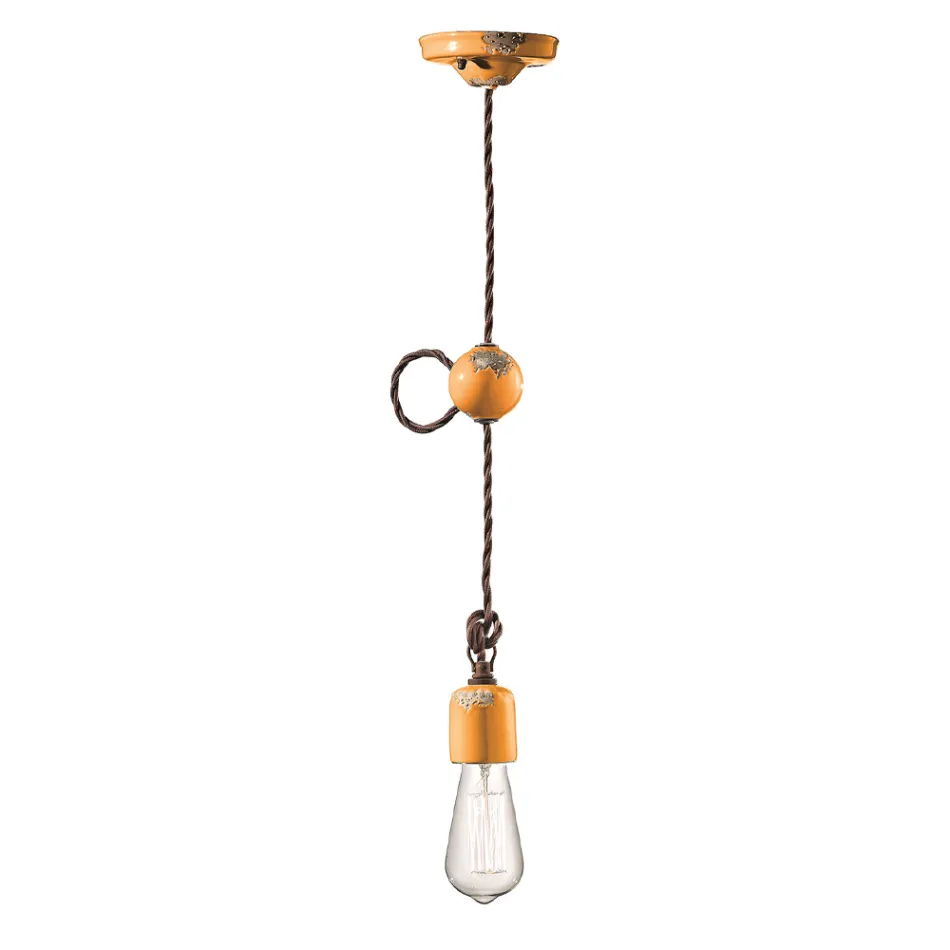 Průmyslová řemeslná závěsná lampa ze železa a keramiky - Vintage Viadurini