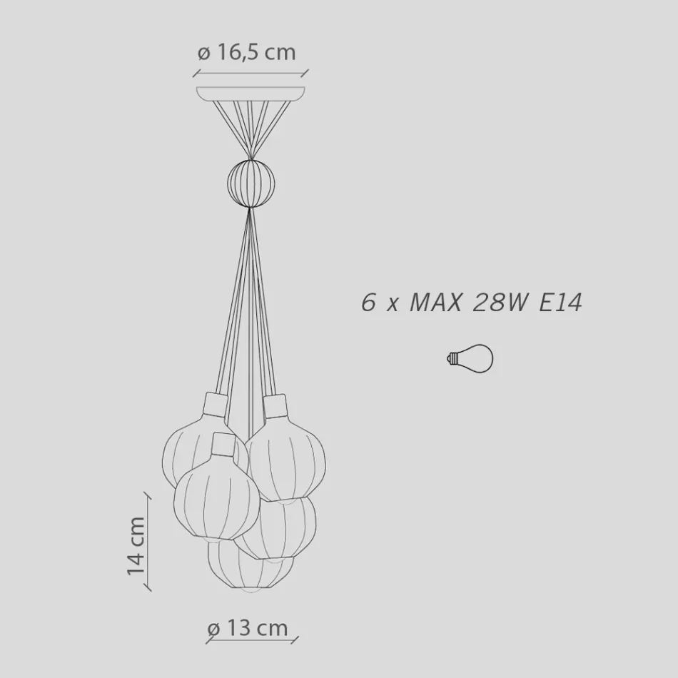 Závěsné svítidlo se 6 prvky z keramiky a skla Made in Italy - Afoxe Viadurini
