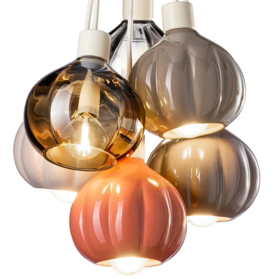 Závěsné svítidlo se 6 prvky z keramiky a skla Made in Italy - Afoxe Viadurini