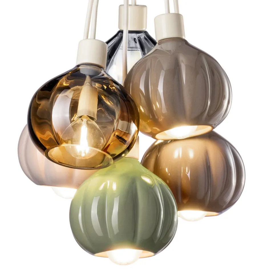 Závěsné svítidlo se 6 prvky z keramiky a skla Made in Italy - Afoxe Viadurini