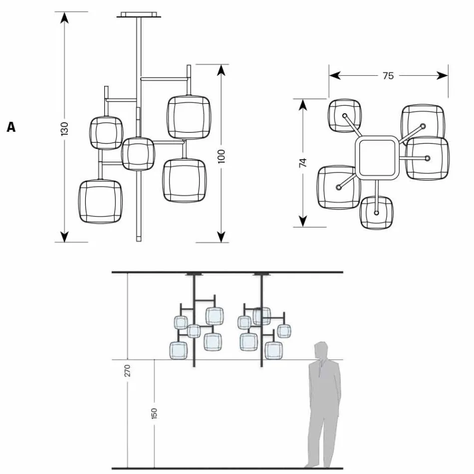 Závěsná lampa s lesklou kovovou strukturou vyrobená v Itálii - Donatina Viadurini