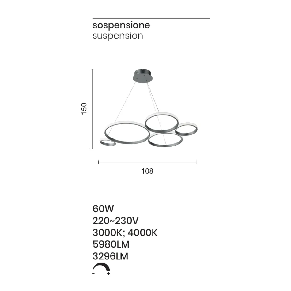 Designové závěsné svítidlo do obývacího pokoje ve stříbrném nebo zlatém kovu - Olimpo Viadurini