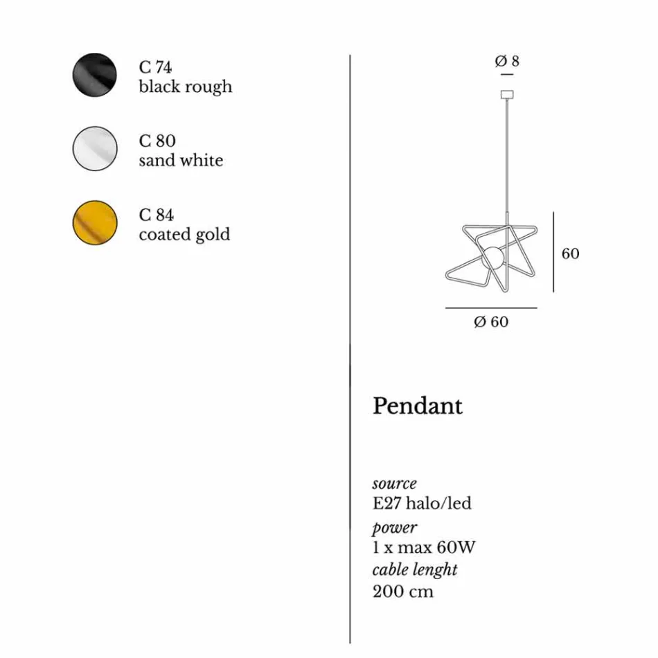 Lampa v moderním oceli suspenze Ø60xh.60xL.cavo200cm, Adele Viadurini