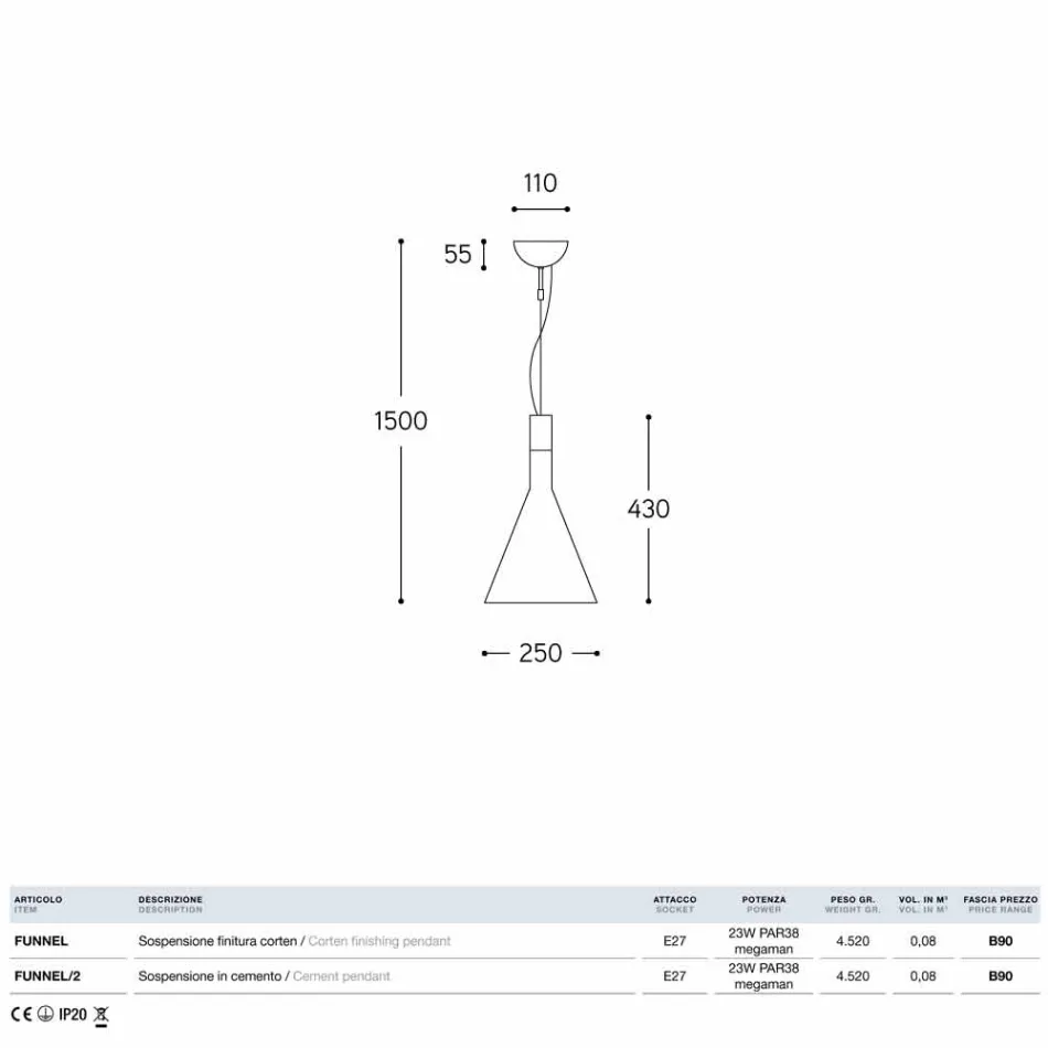 Lampa v cementové kaše Funnel Aldo Bernardi Viadurini