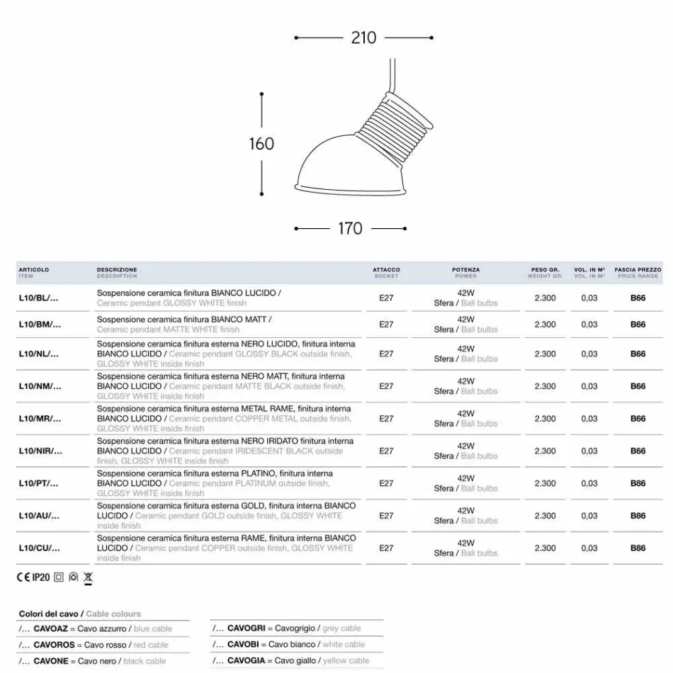 Lampa keramické odpružení Lustri 10 Aldo Bernardi Viadurini